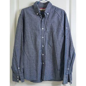 SLVDR Men’s Long Sleeve Button-Up Shirt, Blue Denim Style, Large